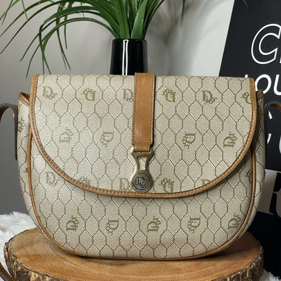 Christian Dior Vintage Honeycomb with Tan Leather Crossbody - Picture 2 of 8